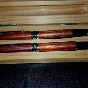 HILL Natural Wood Pen Set. Ball Point and Fountain. Made in Japan